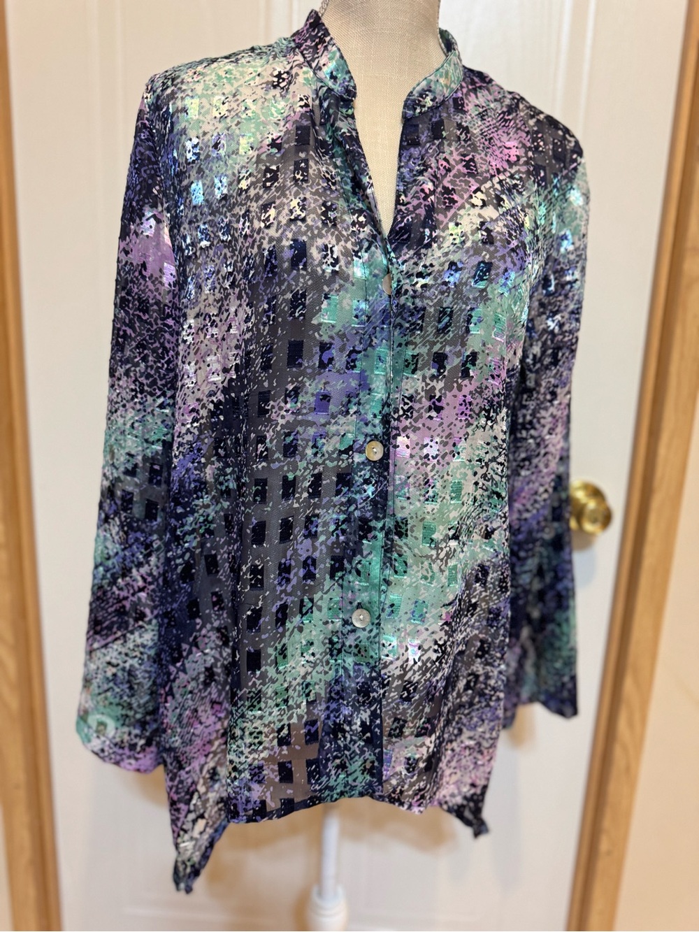 Ruby Rd Sz 10 Multi-Color Patterned Button-Front Women's Top EUC 😊😊
